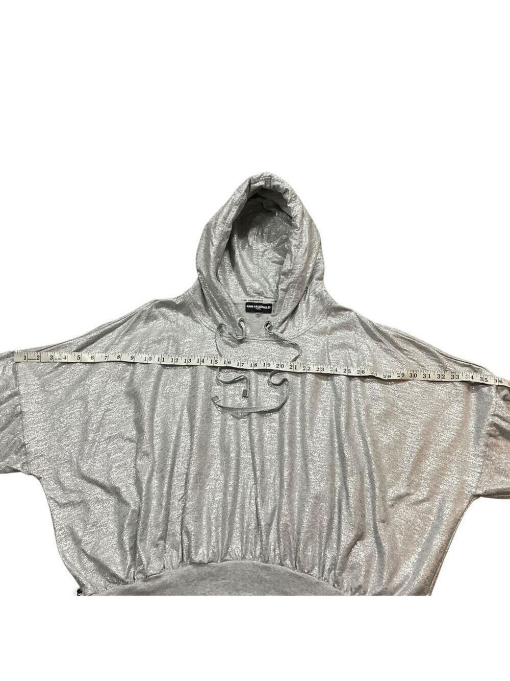 Karl Lagerfeld Paris Large Foiled Metallic Hoodie Light Heather silver - Picture 7 of 11